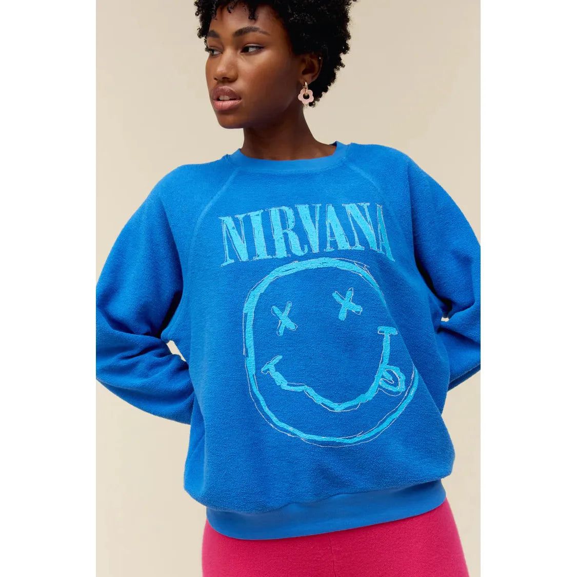NIRVANA SMILEY REVERSE RAGLAN CREW IN WASHED COBALT sold by Carbon product image thumbnail 2