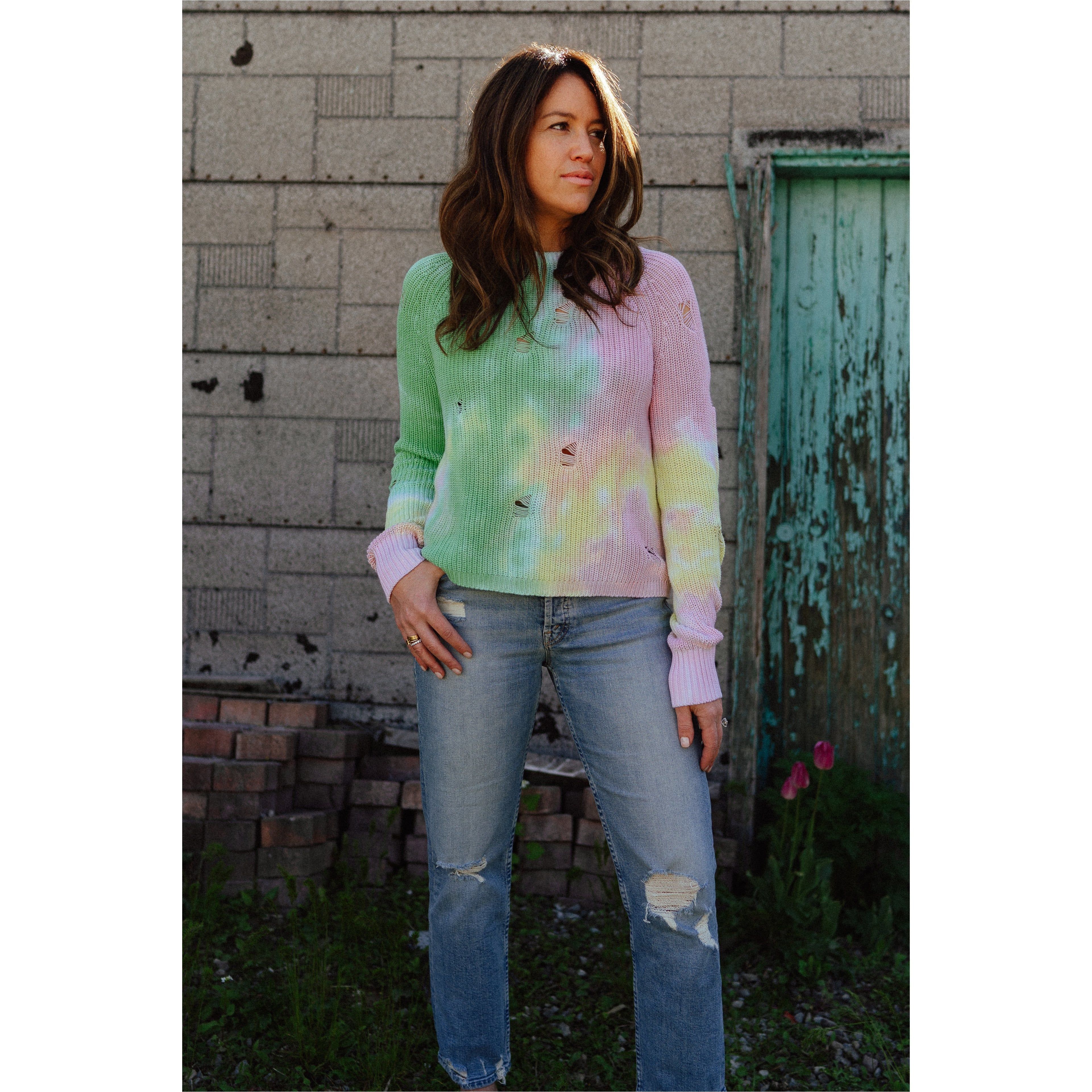 Distressed Splotch Shaker Crew in Pastel sold by Carbon