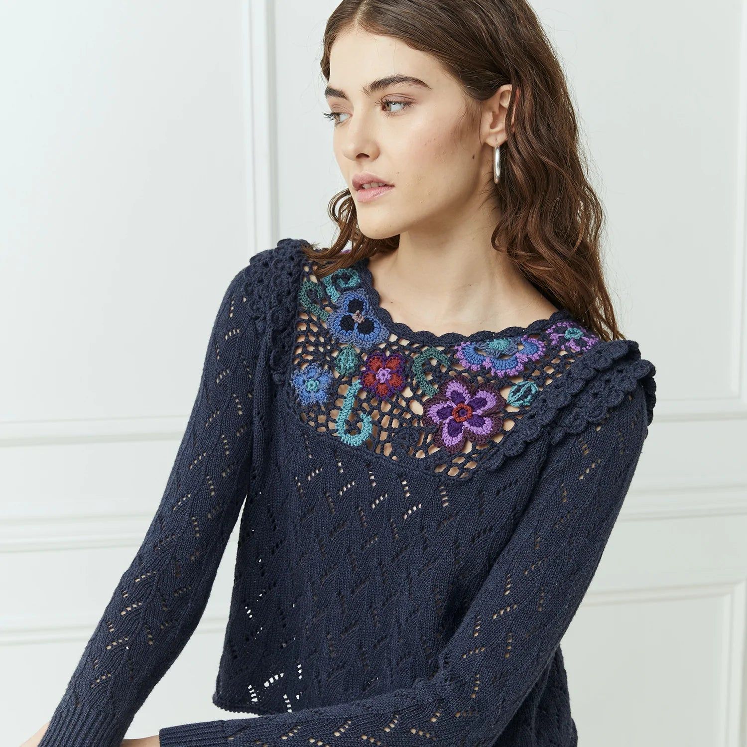 POINTELLE CREW HAND CROCHET YOKE sold by Carbon