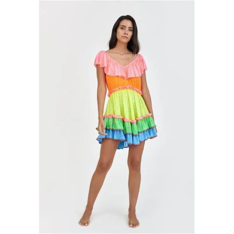 Rainbow Mini Ruffle Dress sold by Carbon