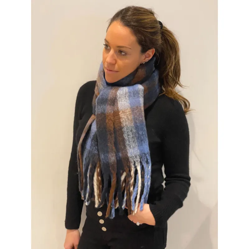 Blue Brown Plaid Scarf sold by Carbon