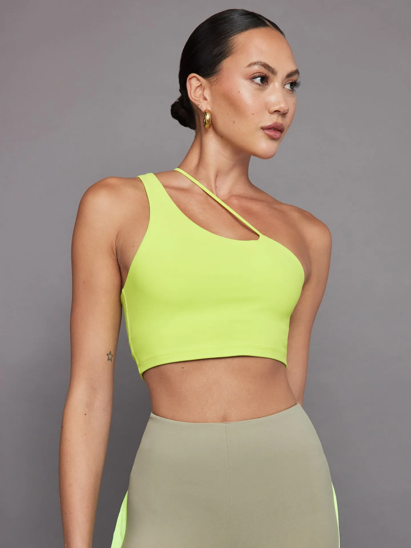 One Shoulder Convertible Bra Top in Melt - Acid Lime sold by Carbon38