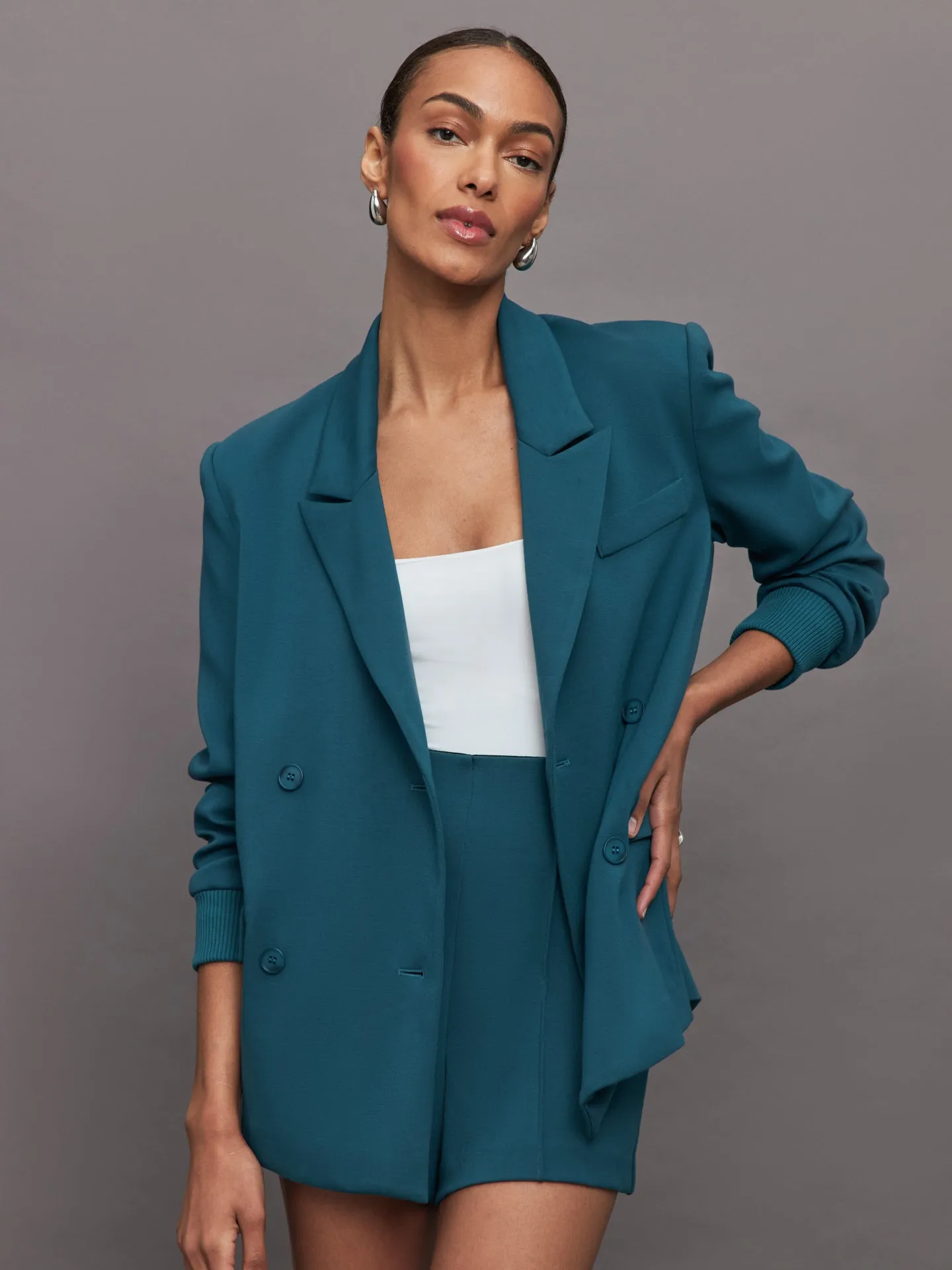 Oversized Blazer with Cuffs - Deep Lagoon sold by Carbon38