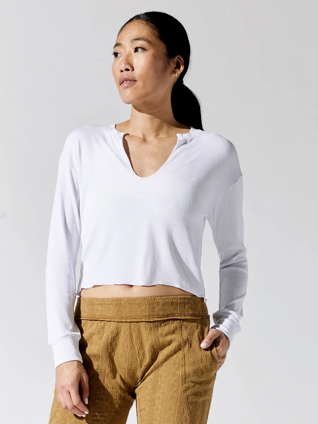 Arlette Notch Long Sleeve - White sold by Carbon38