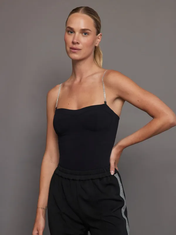 Corset Tank with Rhinestone Straps - Black sold by Carbon38