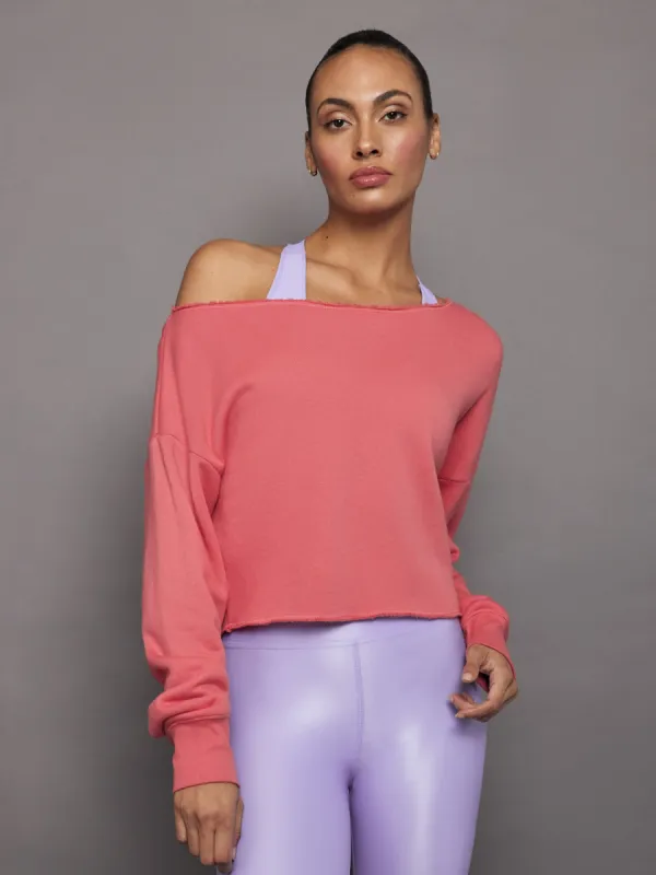 Off Shoulder Raw Edge Sweatshirt in French Terry - Honeysuckle sold by Carbon38