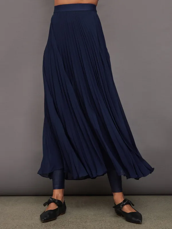 Mesh Pleated Skirt - Navy sold by Carbon38
