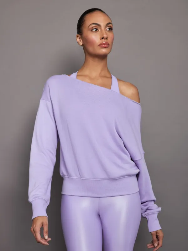 Off Shoulder Sweatshirt in French Terry - Sweet Lavender sold by Carbon38