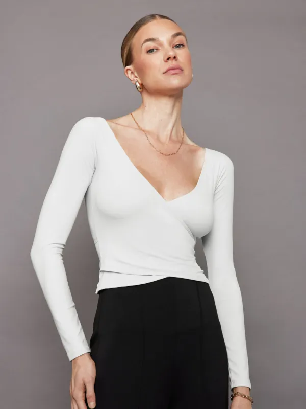 Long Sleeve Wrap Top in Melt - White sold by Carbon38