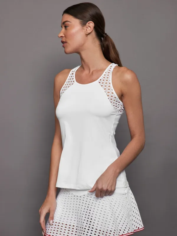 Pointelle Trim Tank - White sold by Carbon38