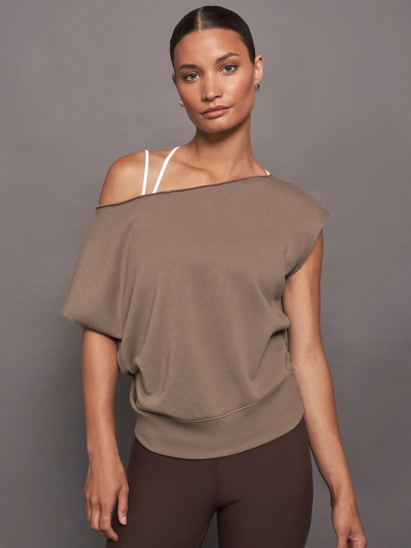Short Sleeve Off Shoulder Sweatshirt in French Terry - Caribou sold by Carbon38