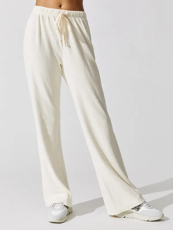 Terry Wide Leg Pant - Creme With White African Jasper Stone sold by Carbon38