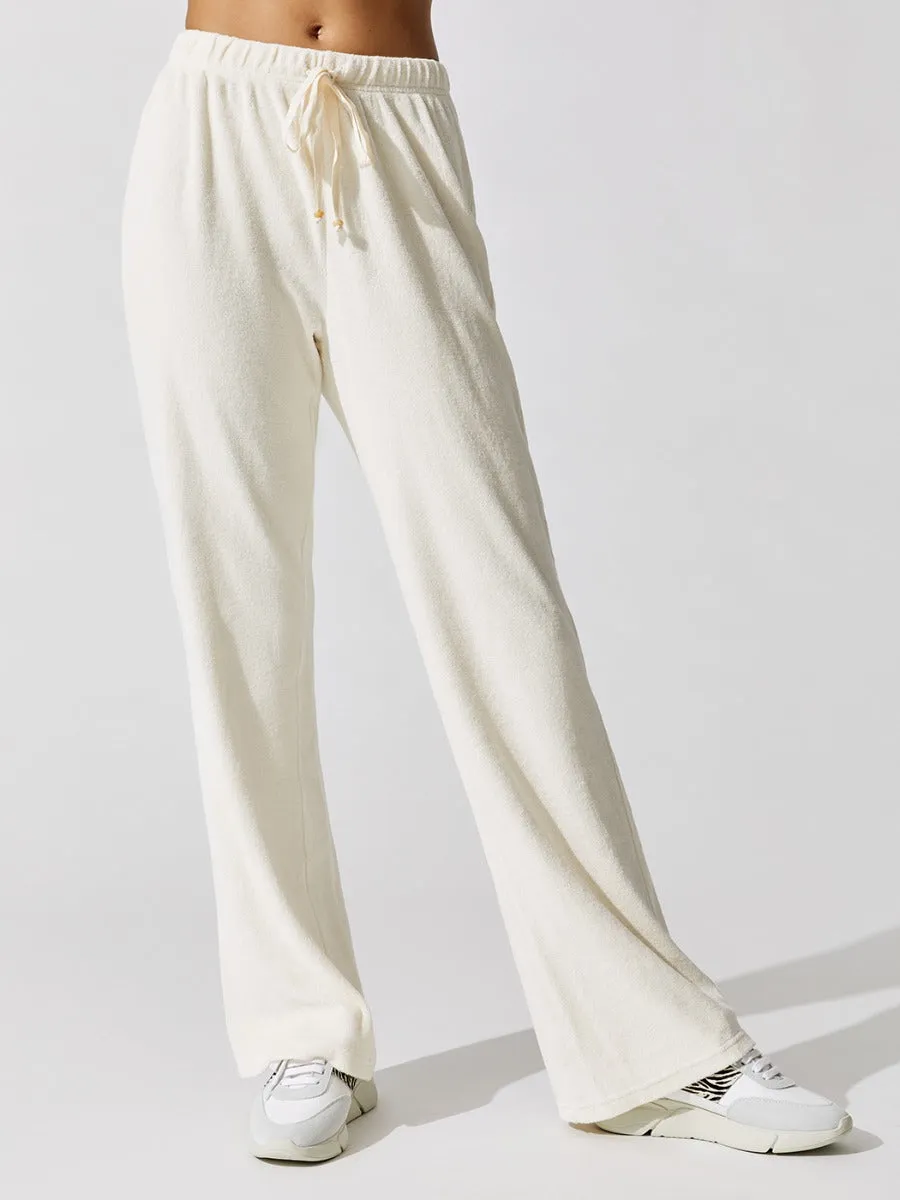 Terry Wide Leg Pant - Creme With White African Jasper Stone sold by Carbon38