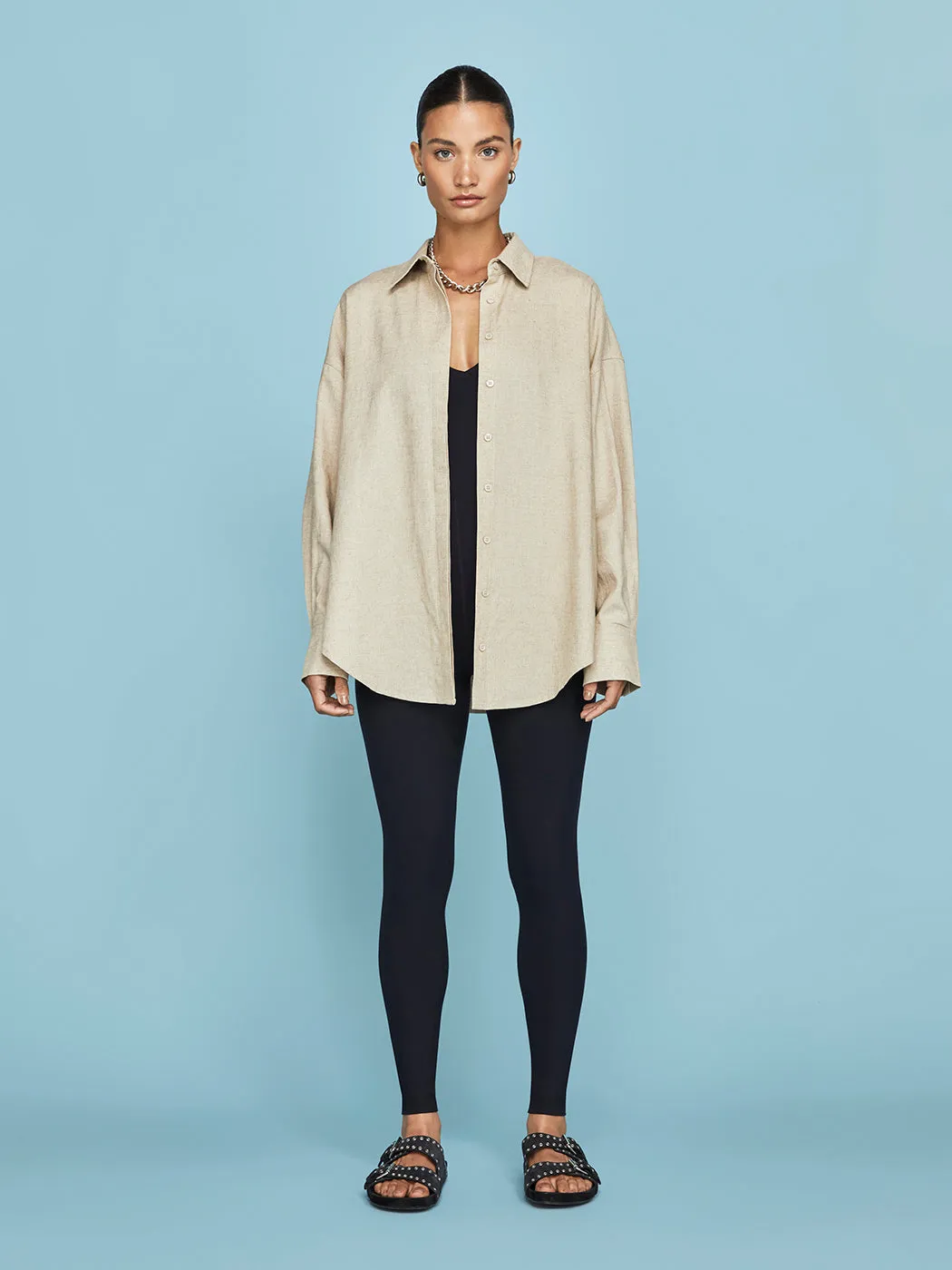 Linen Oversized Button Up Shirt - Tan sold by Carbon38 product image thumbnail 4