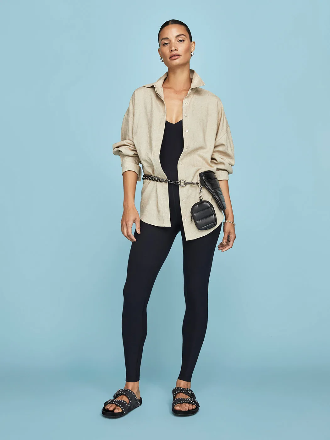 Linen Oversized Button Up Shirt - Tan sold by Carbon38