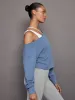 Off Shoulder Raw Edge Sweatshirt in French Terry - Quiet Harbor sold by Carbon38