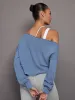 Off Shoulder Raw Edge Sweatshirt in French Terry - Quiet Harbor sold by Carbon38