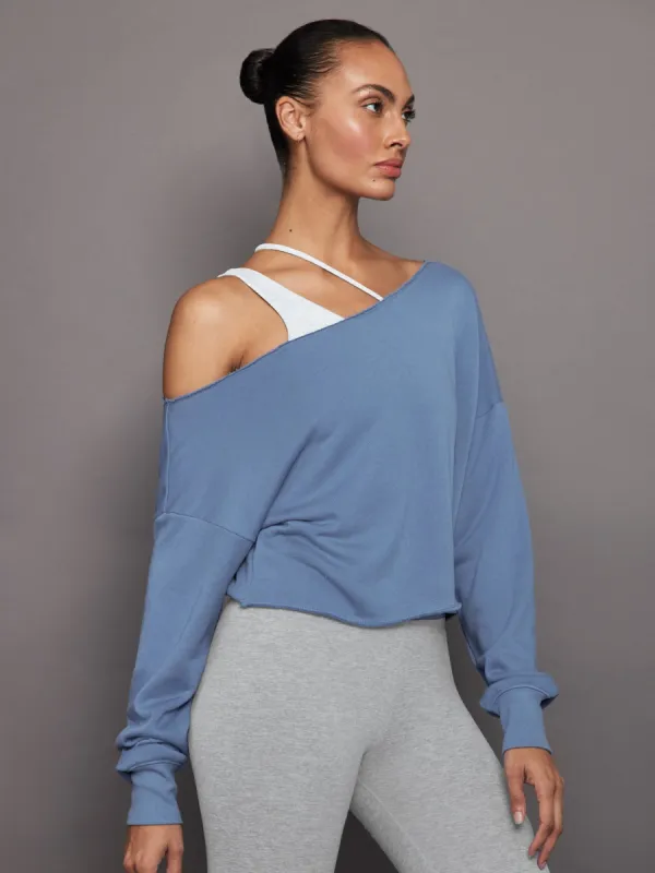 Off Shoulder Raw Edge Sweatshirt in French Terry - Quiet Harbor sold by Carbon38