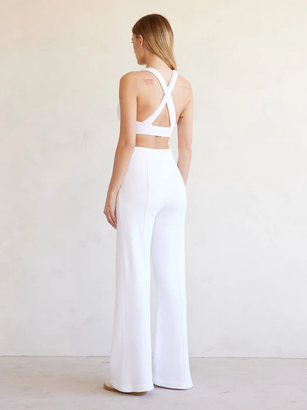 V-Neck Cross Back Bra in French Terry - White sold by Carbon38 product image thumbnail 5