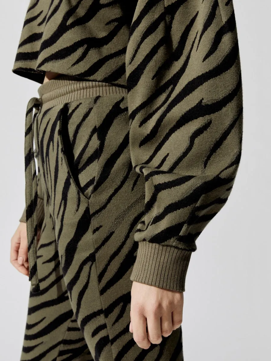 Bali Tiger Hyper Reality Knit Balloon Sleeve Crop Top - Army sold by Carbon38 product image thumbnail 2