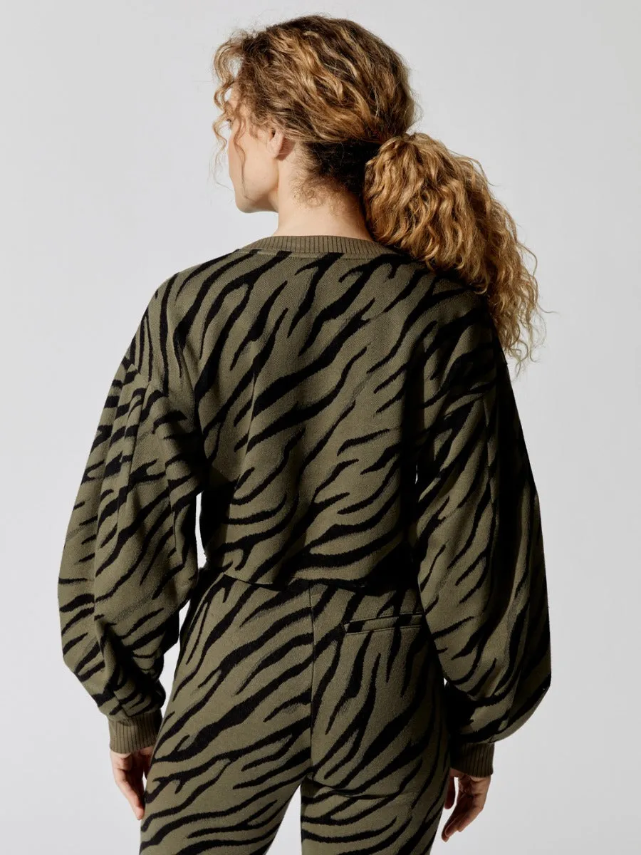 Bali Tiger Hyper Reality Knit Balloon Sleeve Crop Top - Army sold by Carbon38 product image thumbnail 4