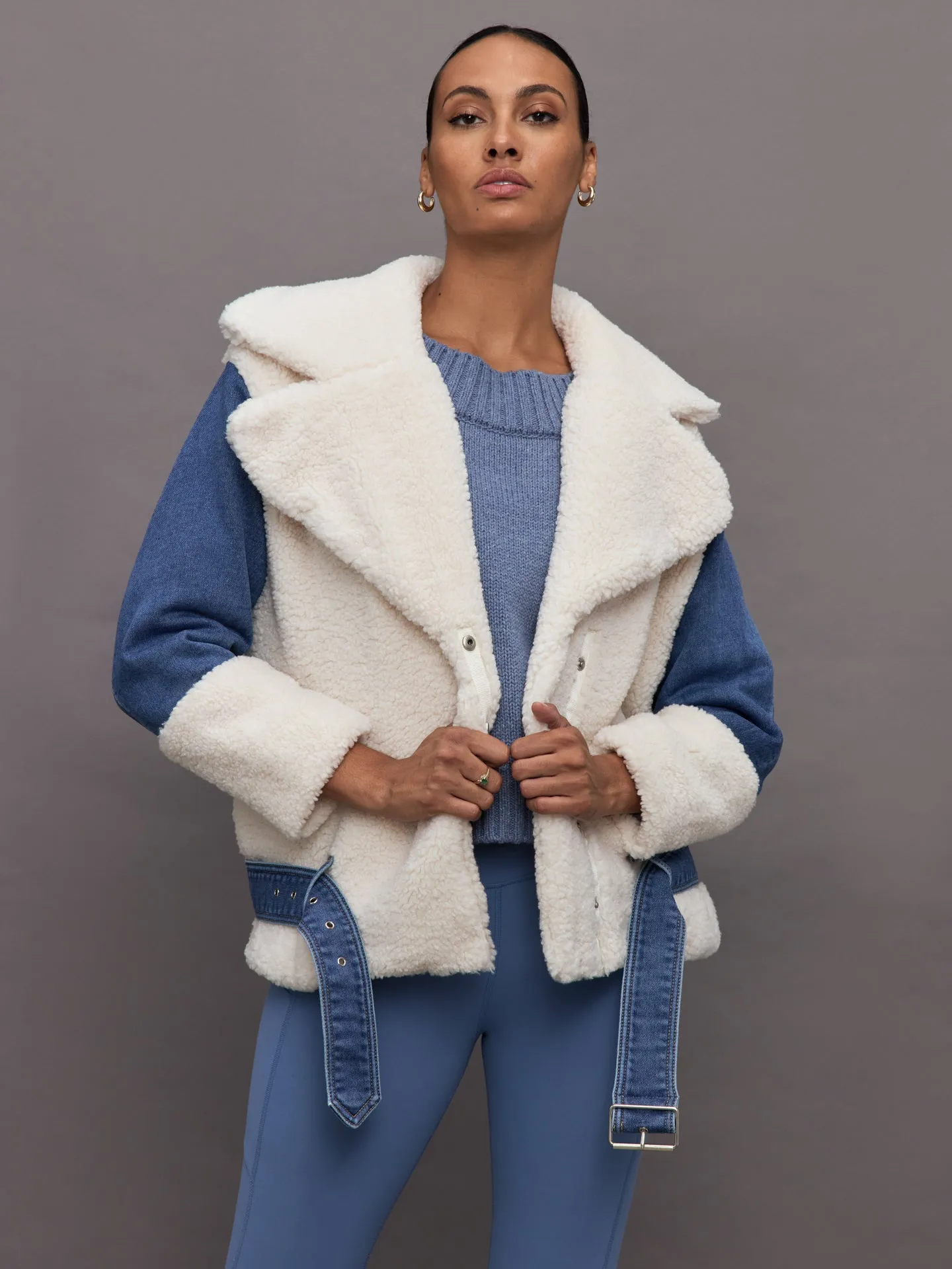 Sherpa Denim Jacket - Natural / Medium Wash sold by Carbon38