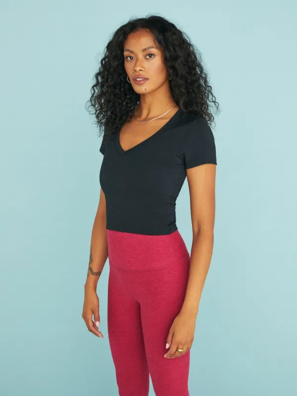 Heather Rib Remix Short Sleeve Cropped Tee - Black Heather sold by Carbon38
