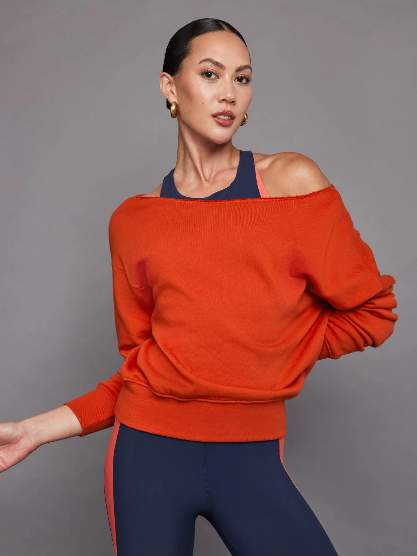 Off Shoulder Sweatshirt in French Terry - Orange sold by Carbon38