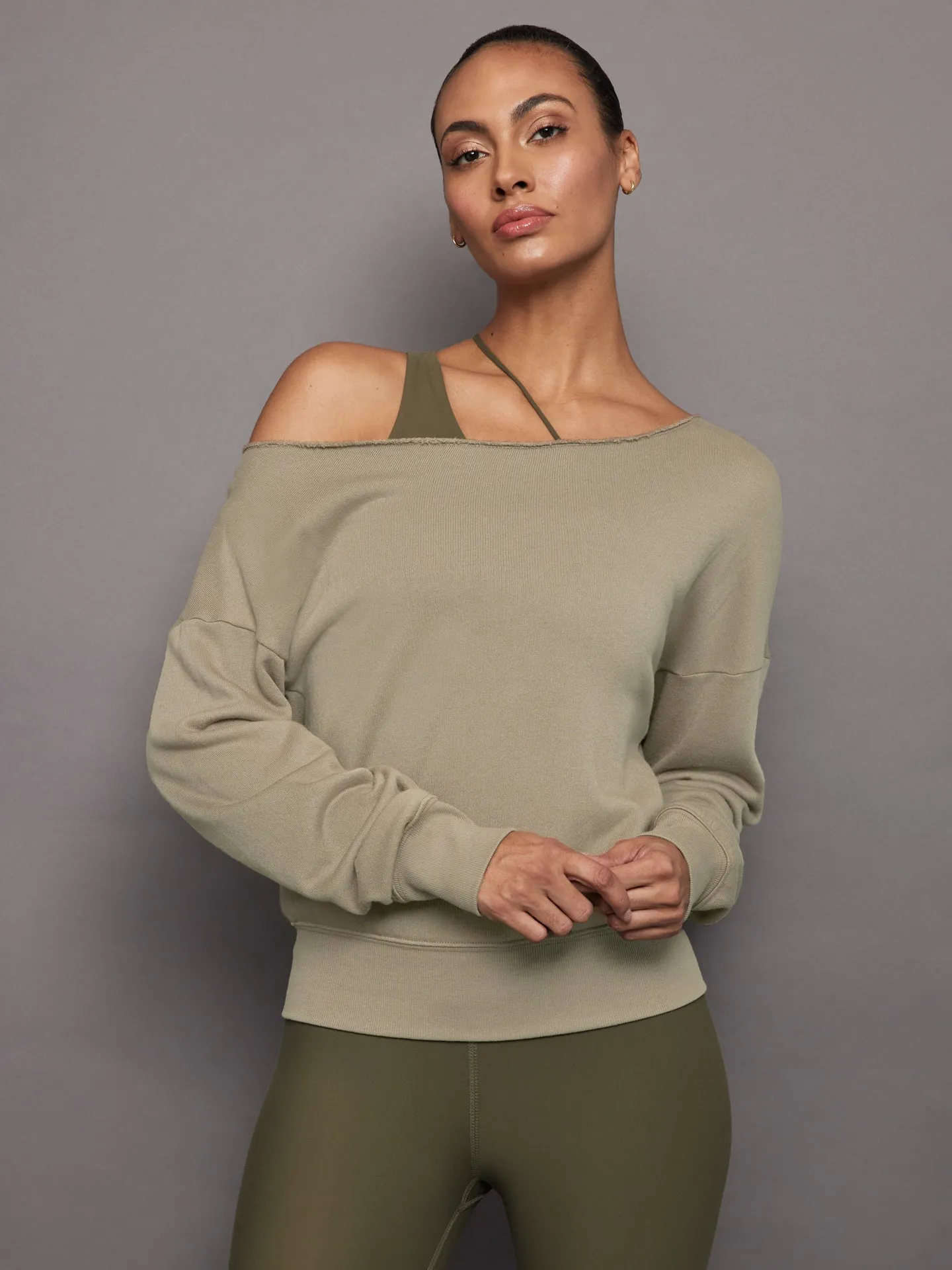 Off Shoulder Sweatshirt in French Terry - Silversage sold by Carbon38