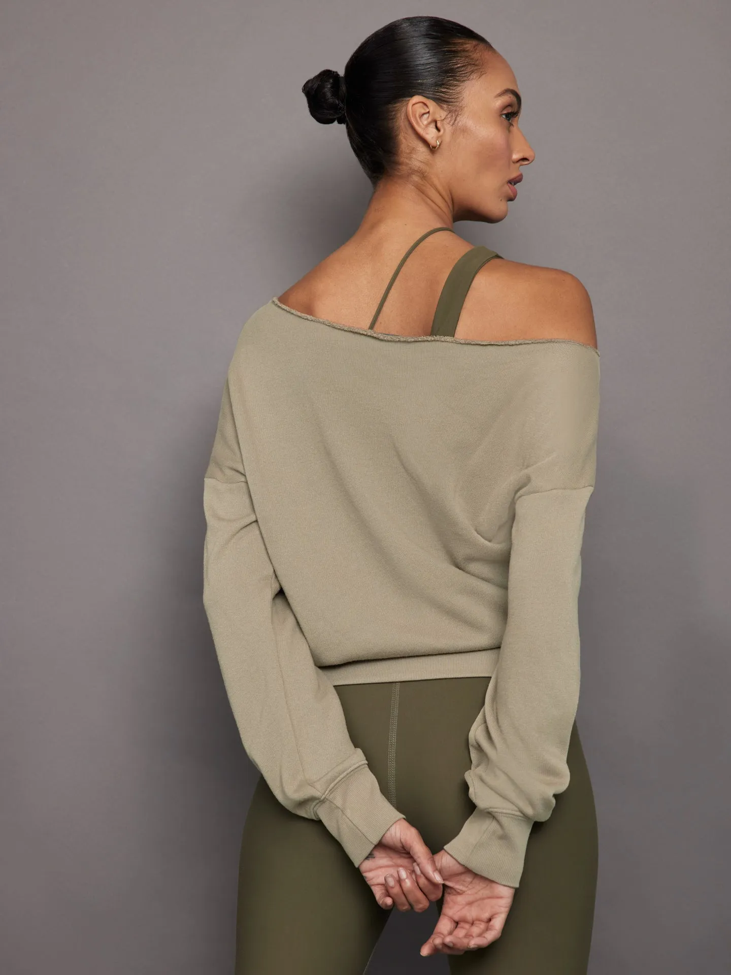 Off Shoulder Sweatshirt in French Terry - Silversage sold by Carbon38 product image thumbnail 3