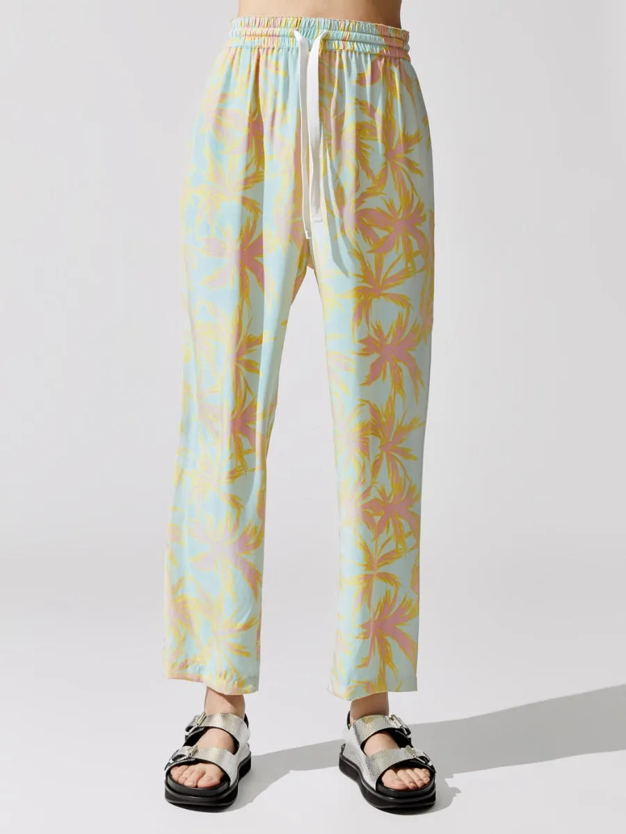 Palm Print Silk Charmueuse Pull-on Pant - Abstract Palm Print sold by Carbon38