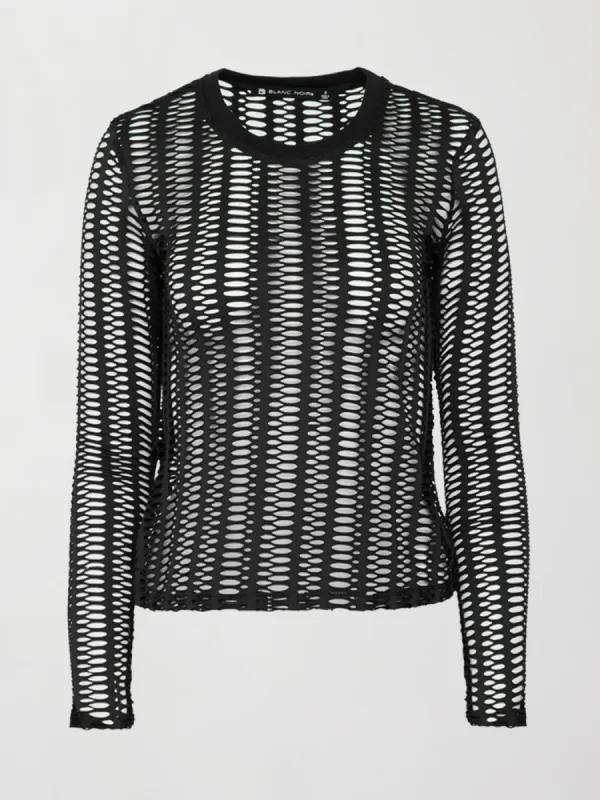 L/S Linear Mesh Fitted Top - BLACK sold by Carbon38