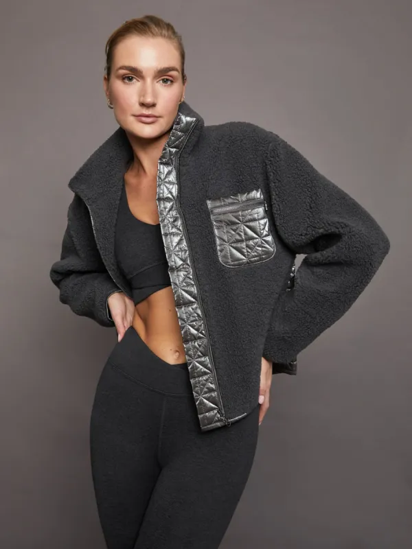 Metallic Sherpa Jacket - Dark Grey with Gunmetal Foil sold by Carbon38
