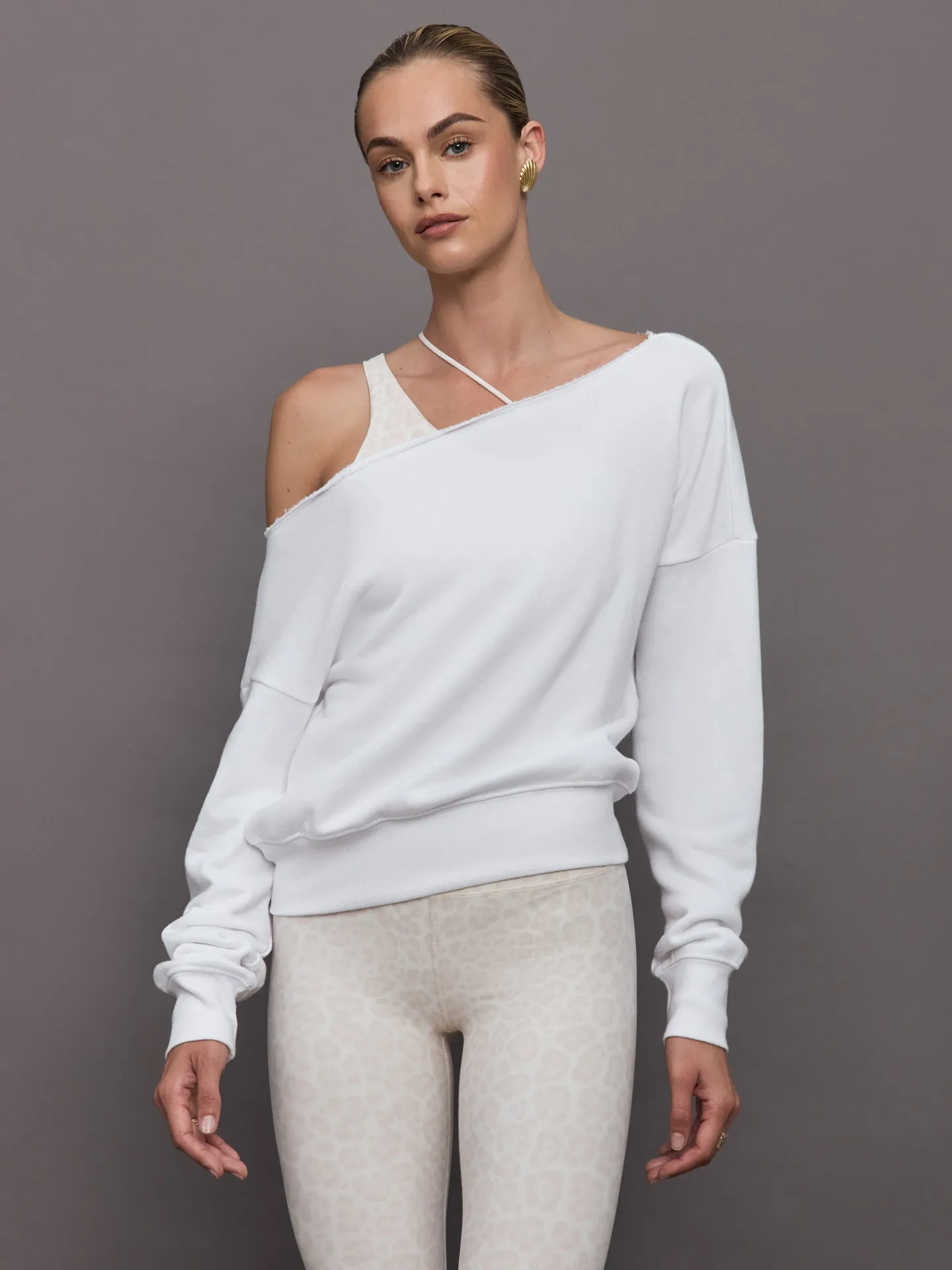 Off Shoulder Sweatshirt in French Terry - White sold by Carbon38