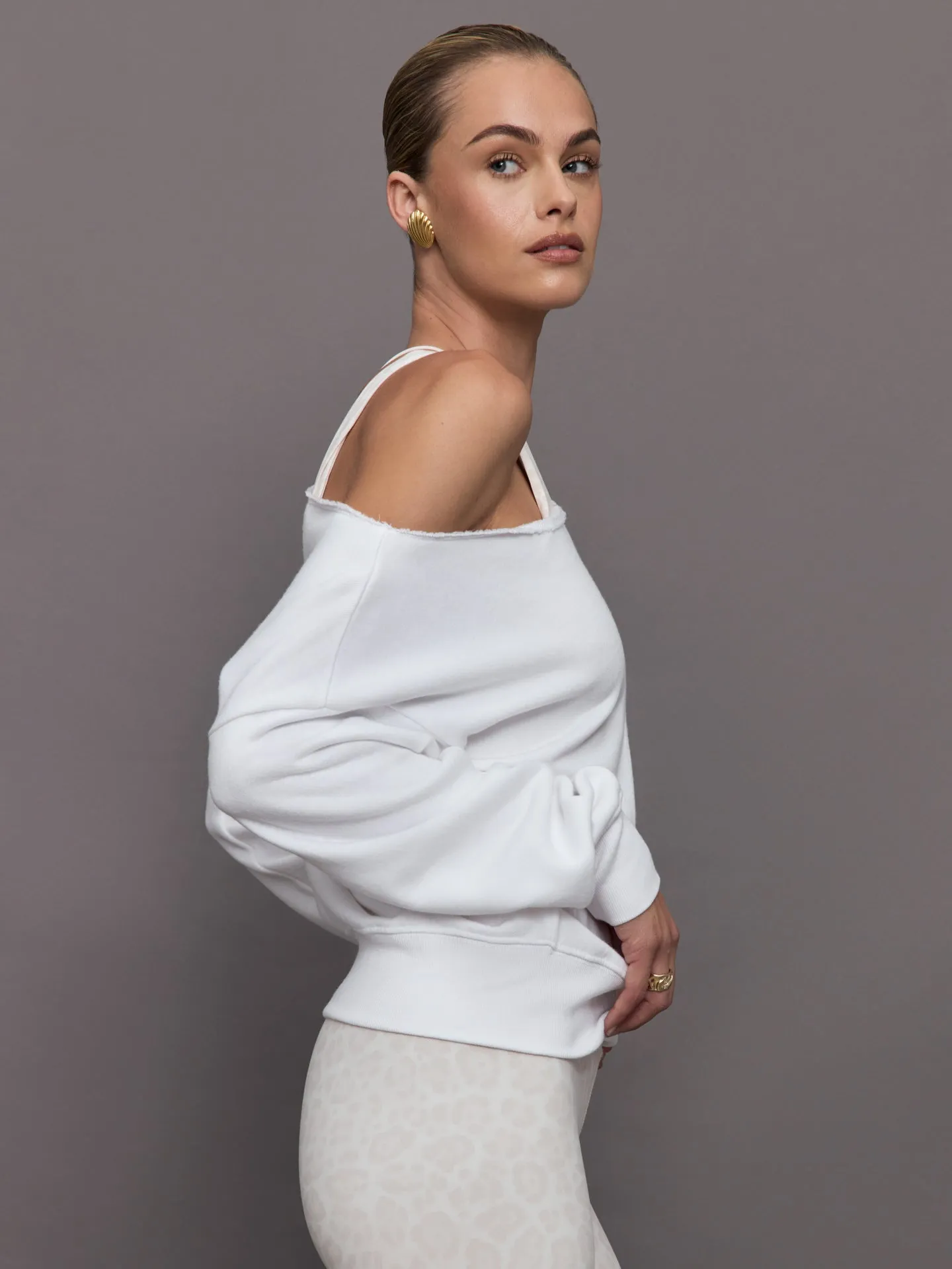 Off Shoulder Sweatshirt in French Terry - White sold by Carbon38 product image thumbnail 3