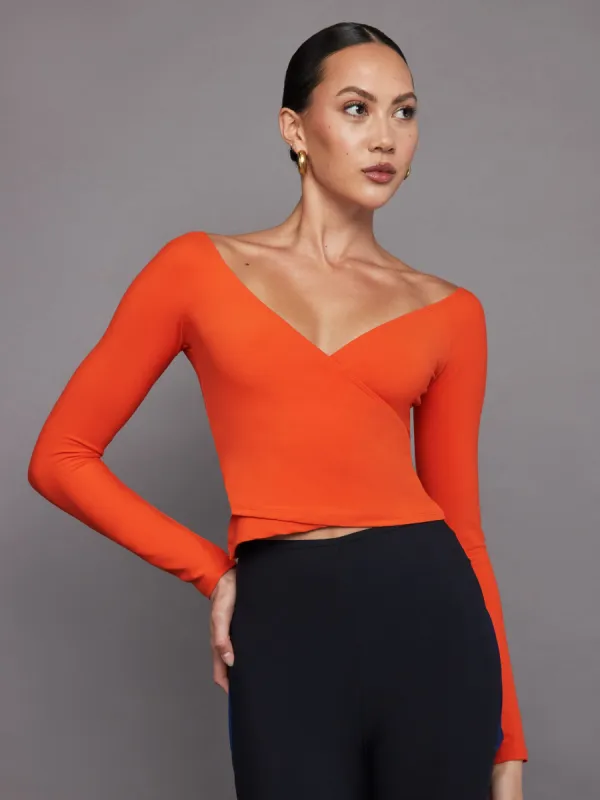 Long Sleeve Wrap Top in Melt - Orange sold by Carbon38