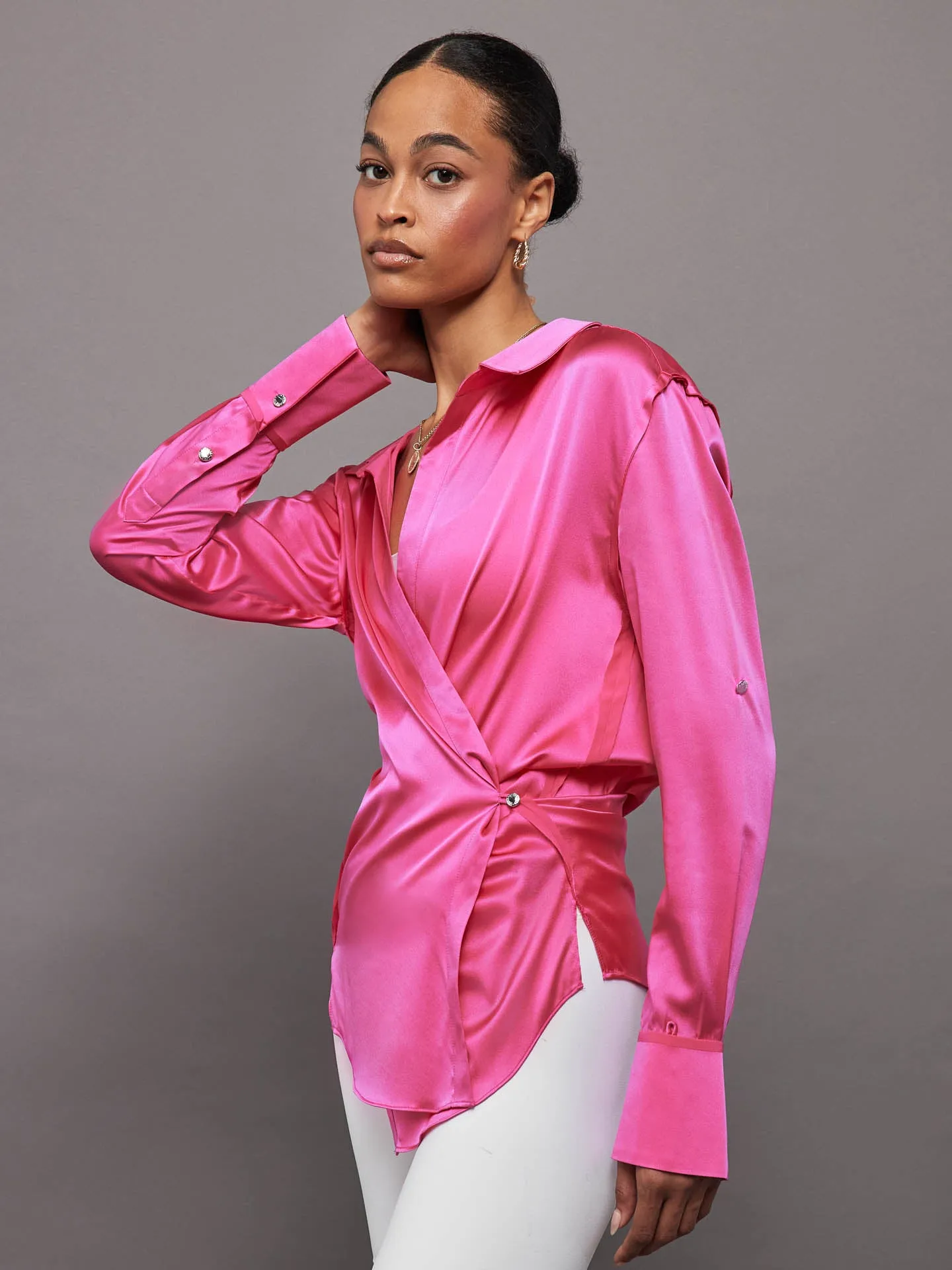 RAINES SILK SHIRT - FUCHSIA sold by Carbon38 product image thumbnail 3
