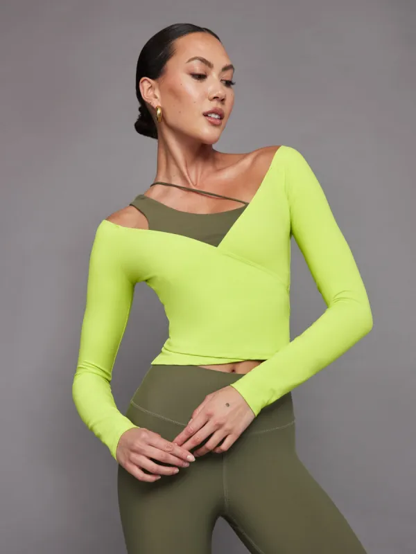Long Sleeve Wrap Top in Melt - Acid Lime sold by Carbon38