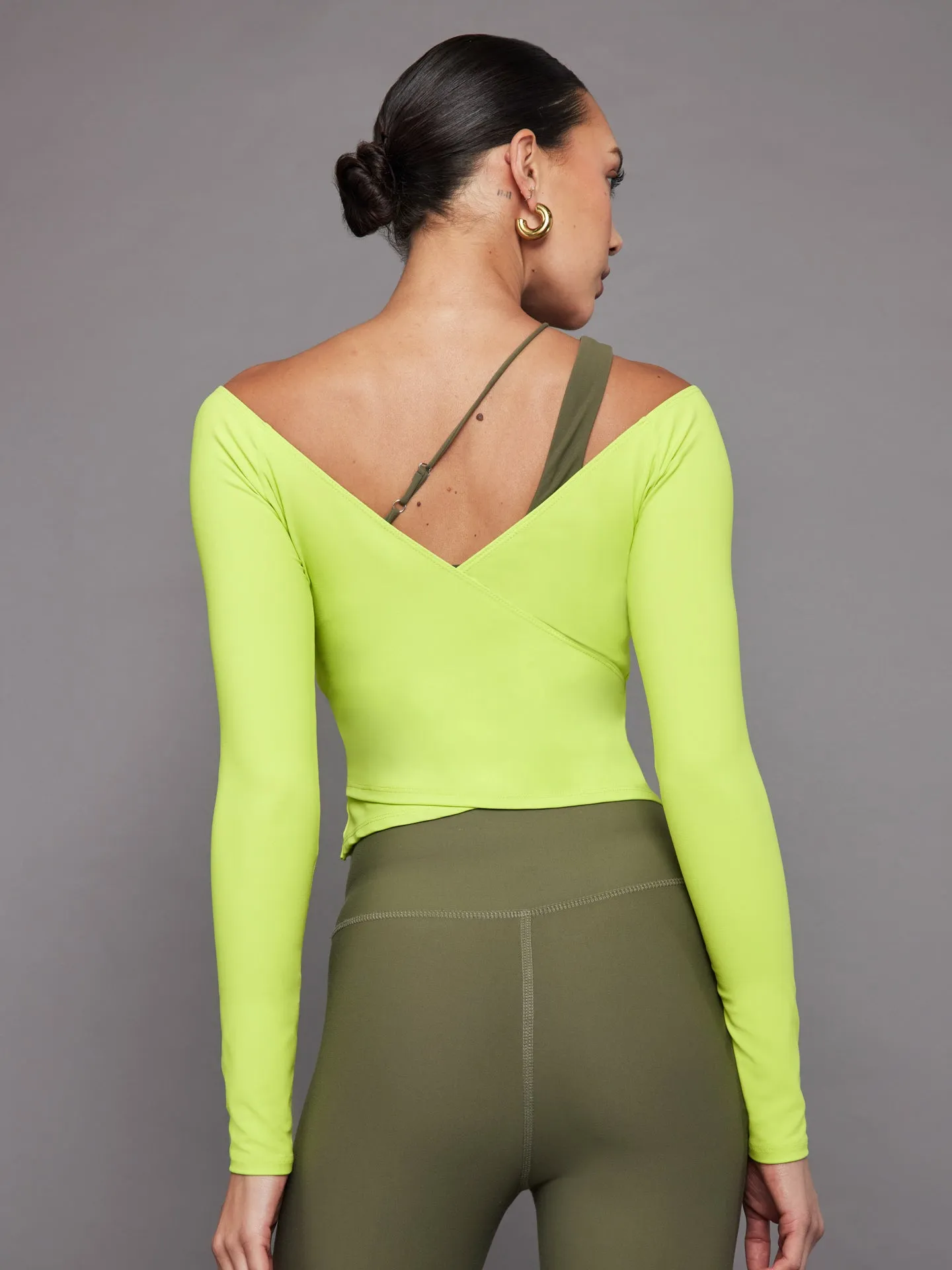 Long Sleeve Wrap Top in Melt - Acid Lime sold by Carbon38 product image thumbnail 2