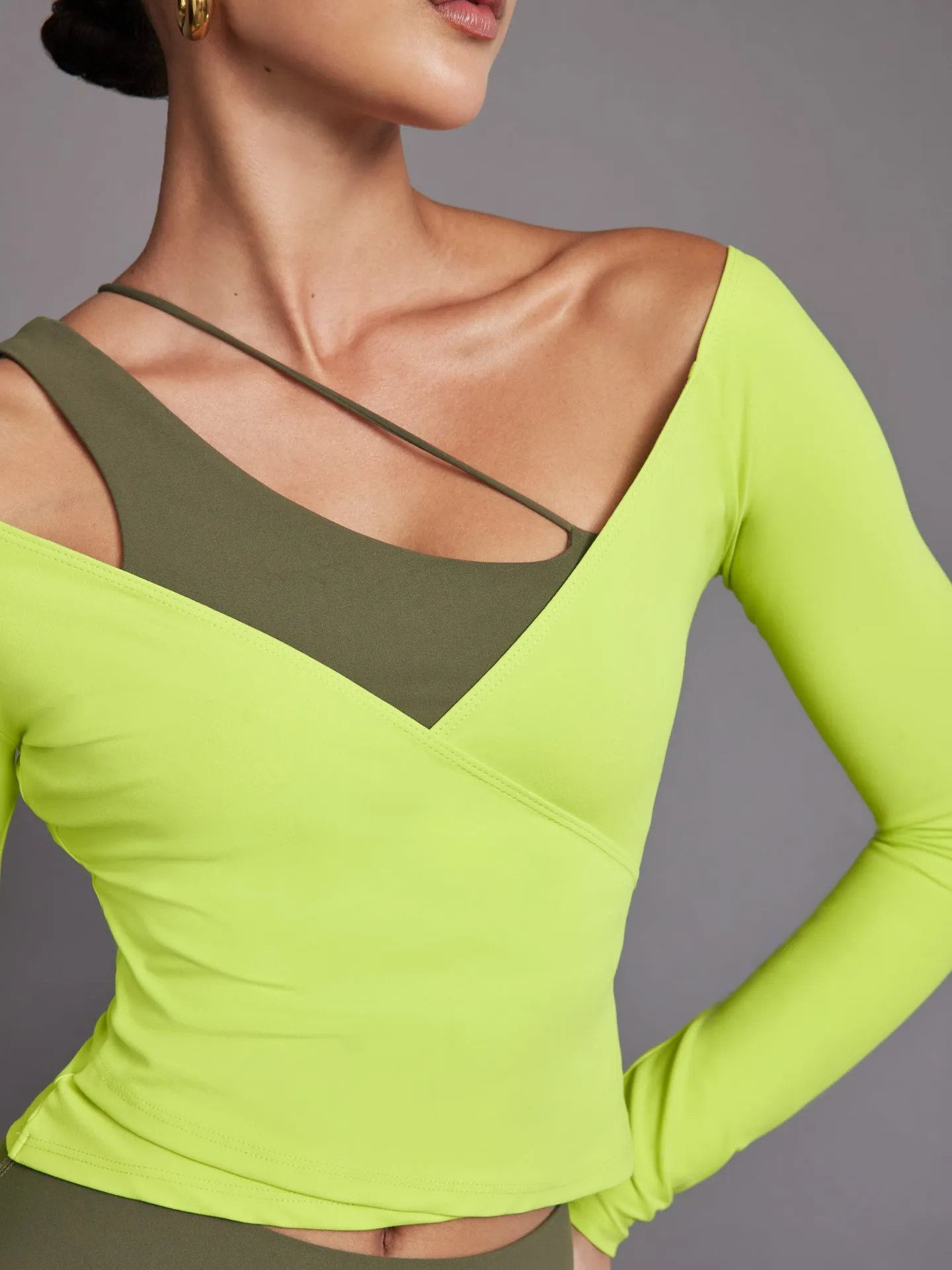 Long Sleeve Wrap Top in Melt - Acid Lime sold by Carbon38 product image thumbnail 4