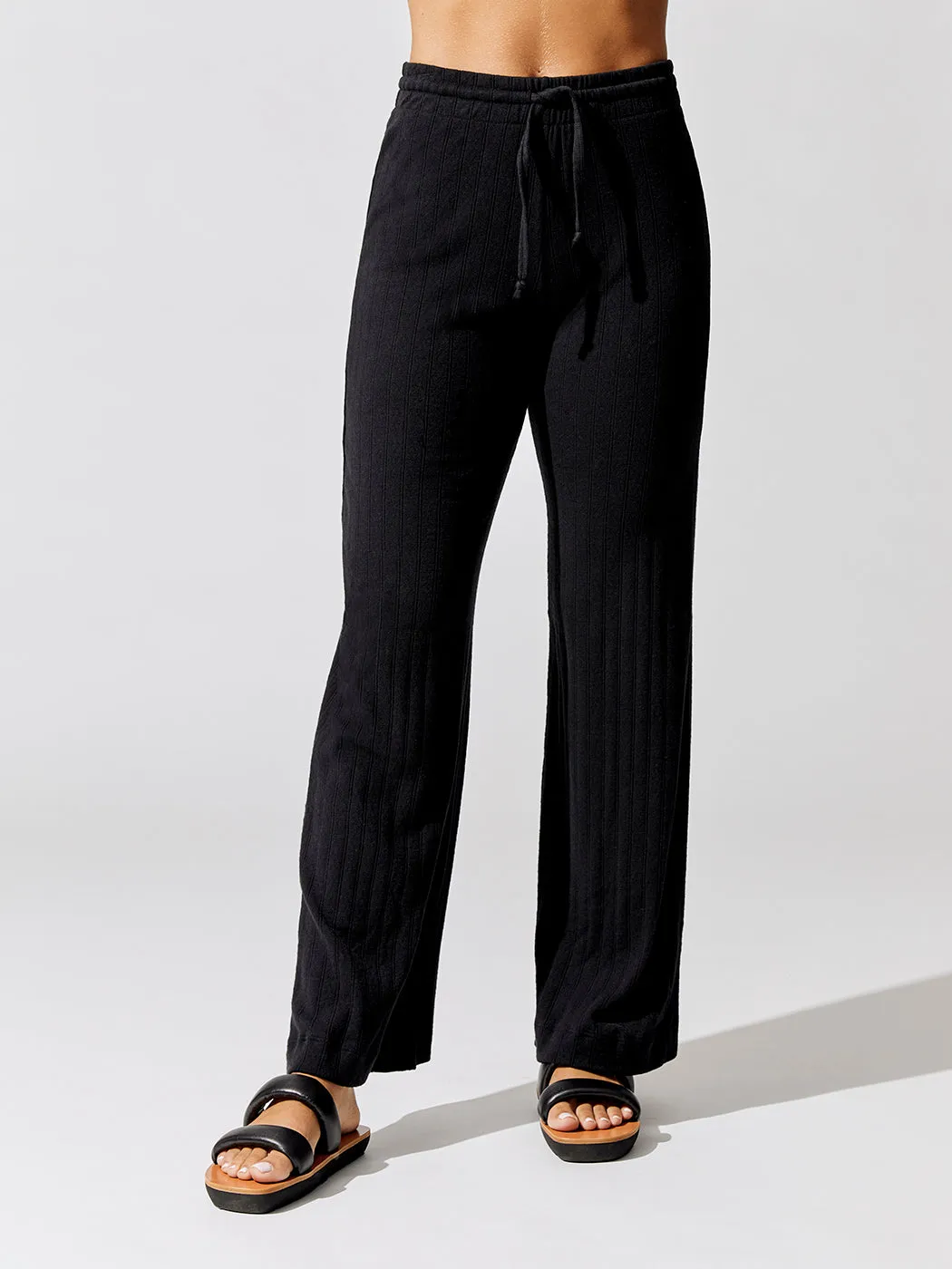 Pointelle Drawstring Wide Leg Pant - Black sold by Carbon38