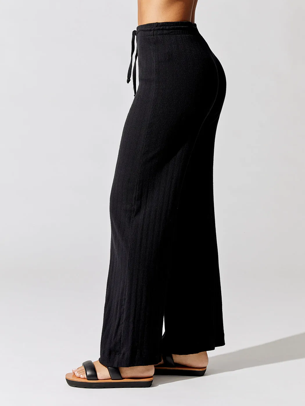Pointelle Drawstring Wide Leg Pant - Black sold by Carbon38 product image thumbnail 4