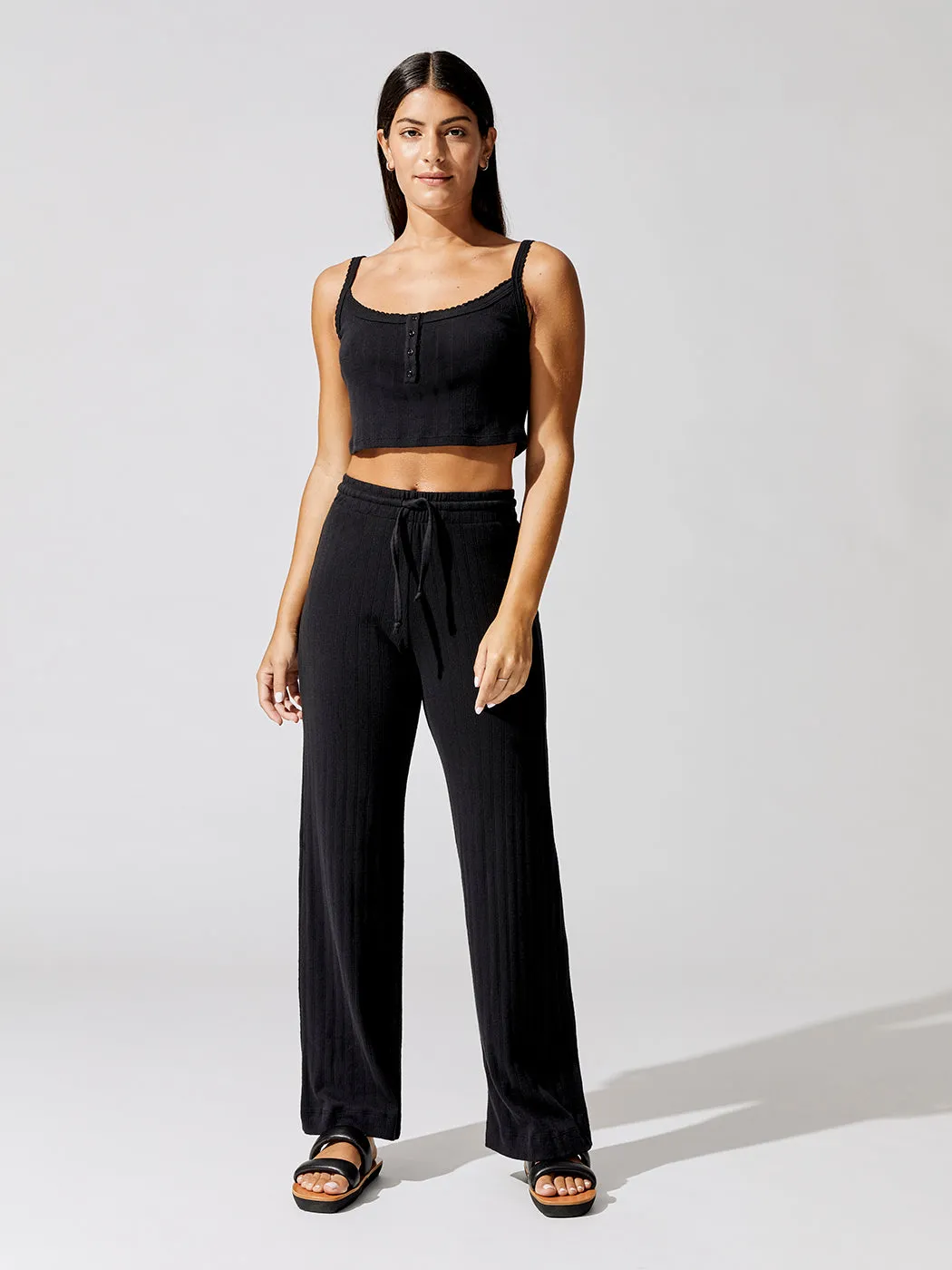 Pointelle Drawstring Wide Leg Pant - Black sold by Carbon38 product image thumbnail 2