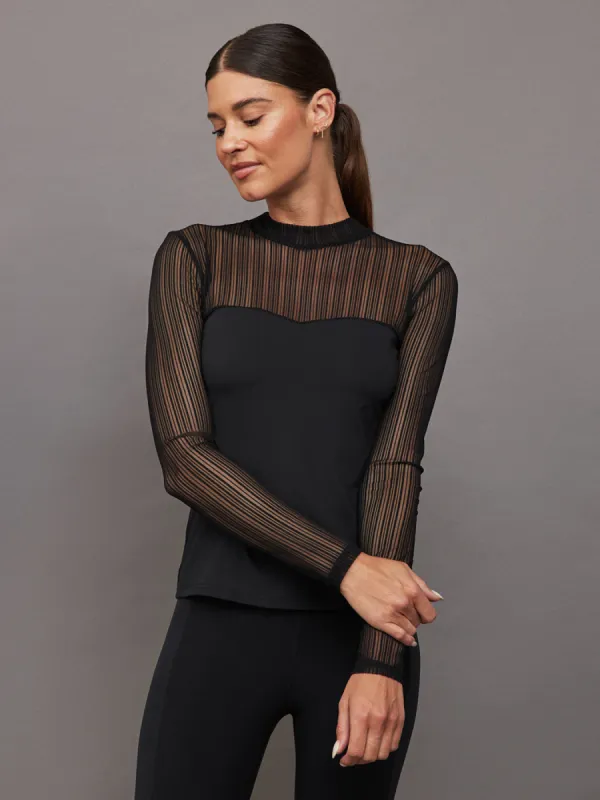Long Sleeve Mock Neck Sweetheart Top - Black sold by Carbon38