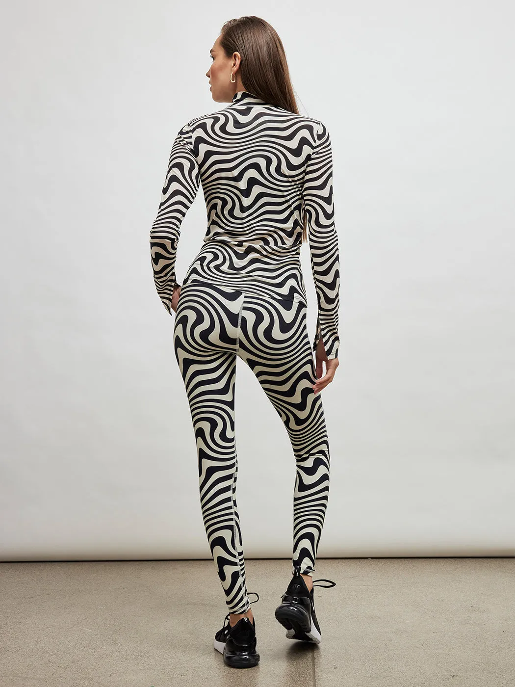 Black and White Wave Mesh Mock Neck Split Neck Longsleeve - Black And White Wave Mesh sold by Carbon38 product image thumbnail 3