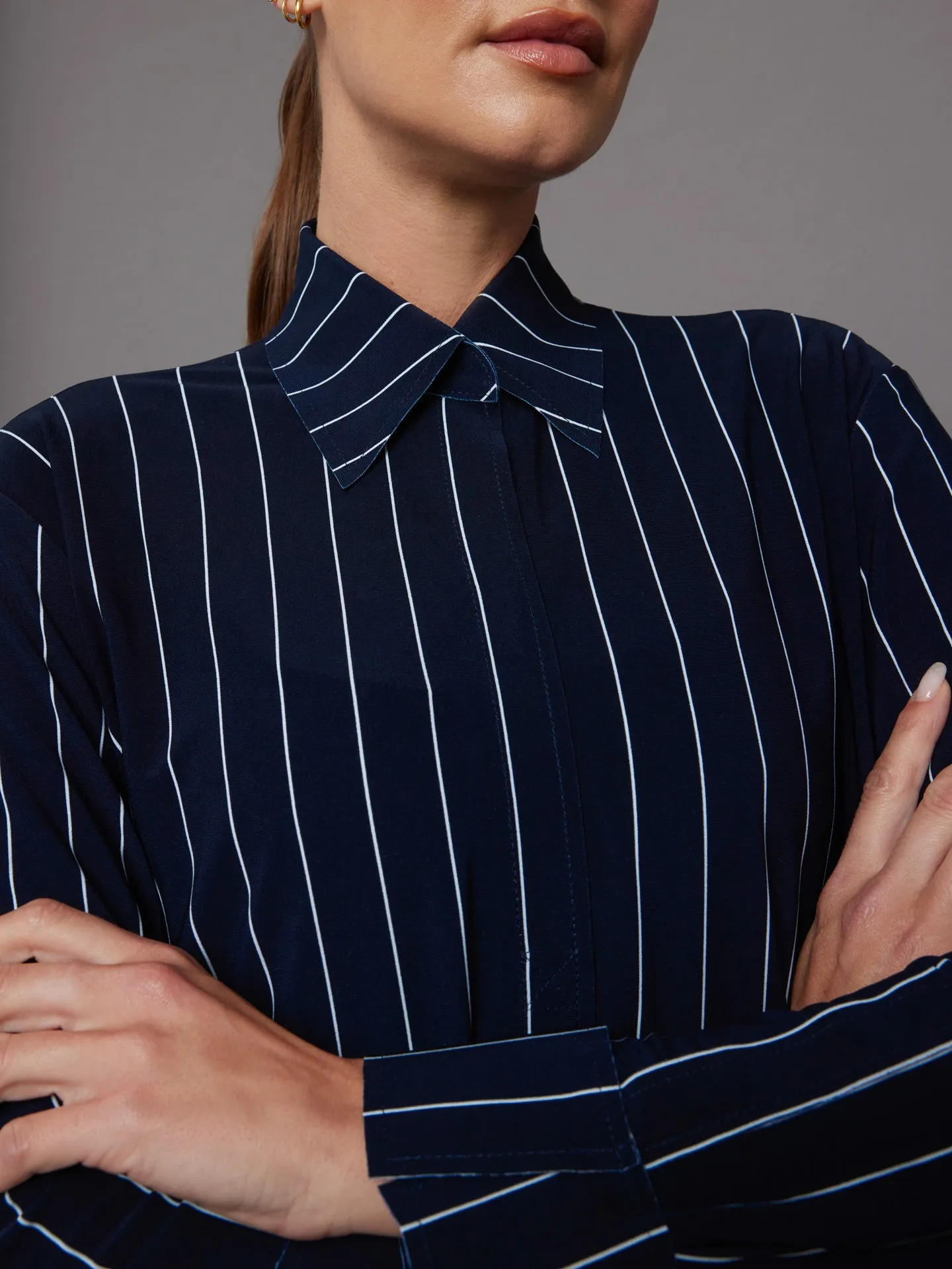 NK Shirt W/ Collar Stand - True Navy Pinstripe sold by Carbon38 product image thumbnail 5