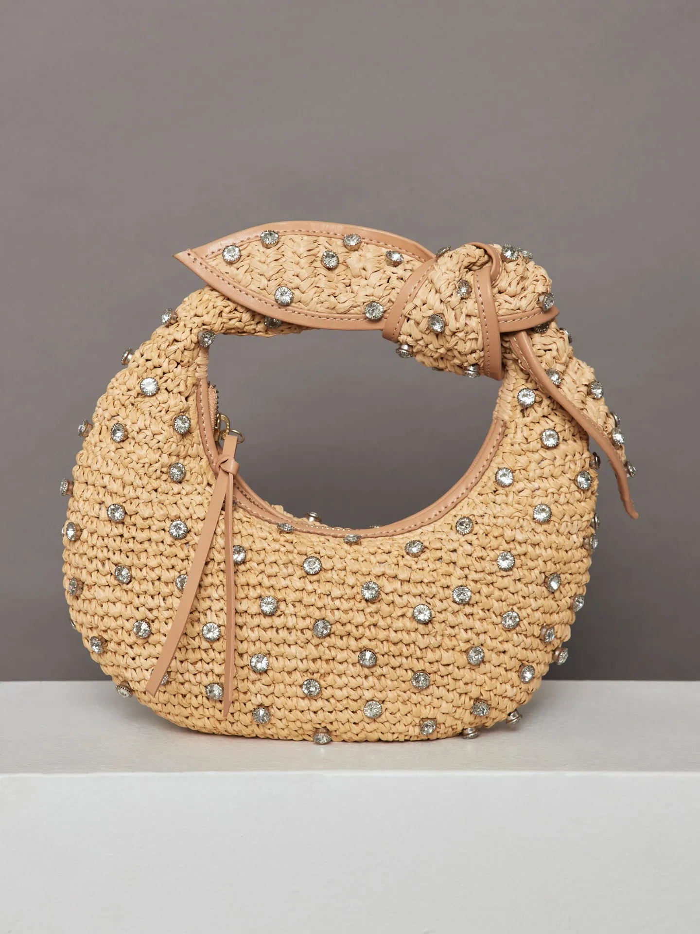 The Josie Bling Bag - Raffia Hobo with Embroidered Rhinestone sold by Carbon38