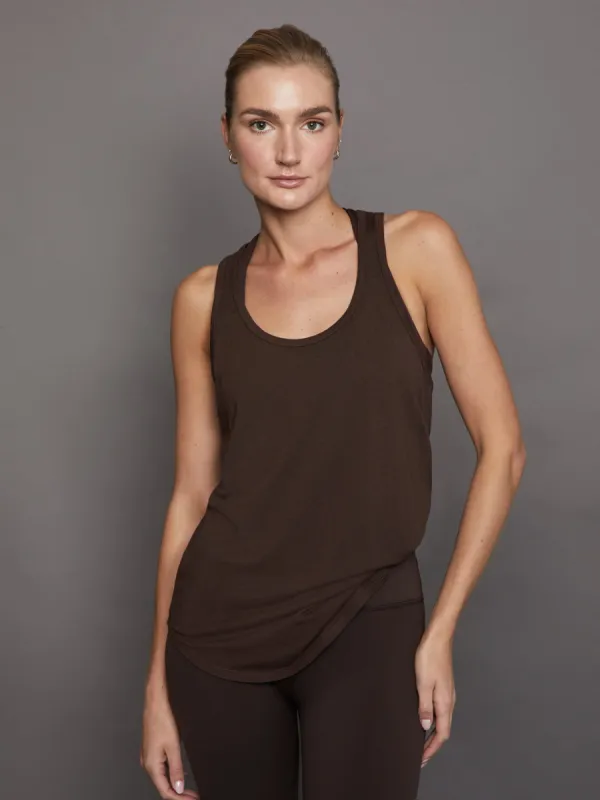 Long RacerBack Tank - Dark Oak sold by Carbon38