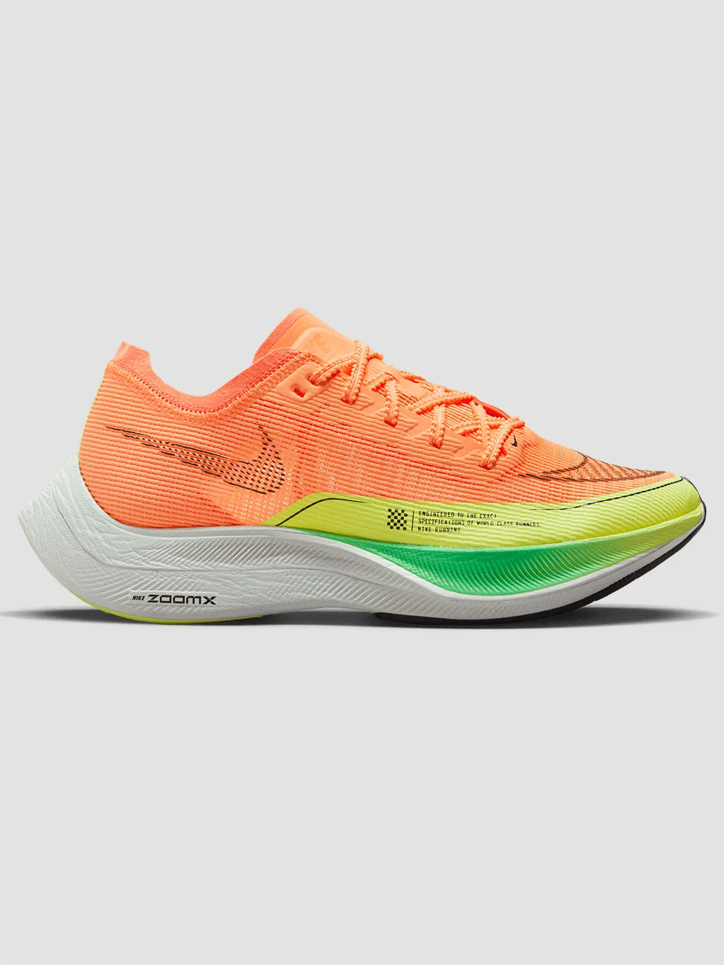 Nike ZoomX Vaporfly Next% 2 - Peach Cream/Black-Green Shock sold by Carbon38