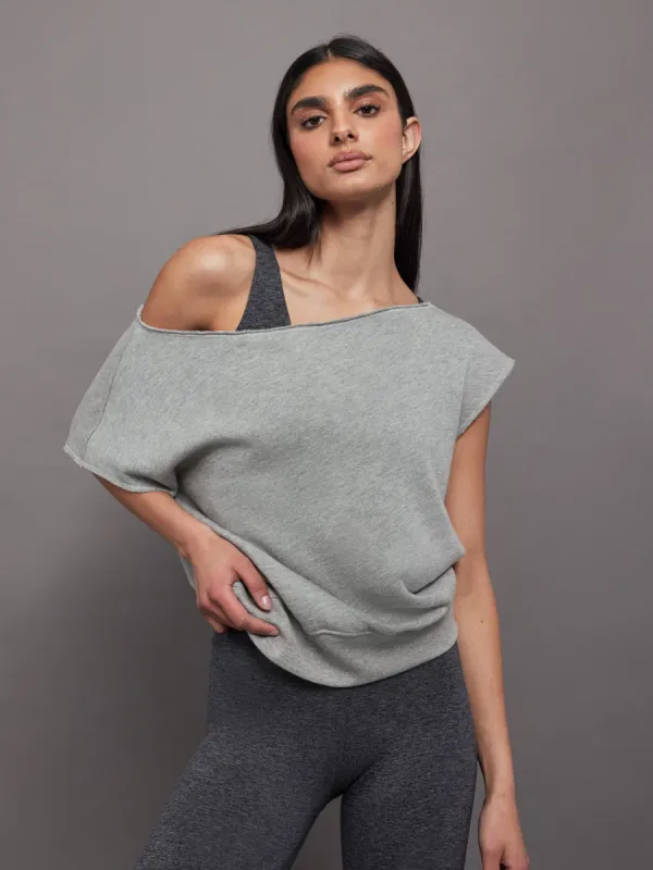 Short Sleeve Off Shoulder Sweatshirt in French Terry - Heather Grey sold by Carbon38